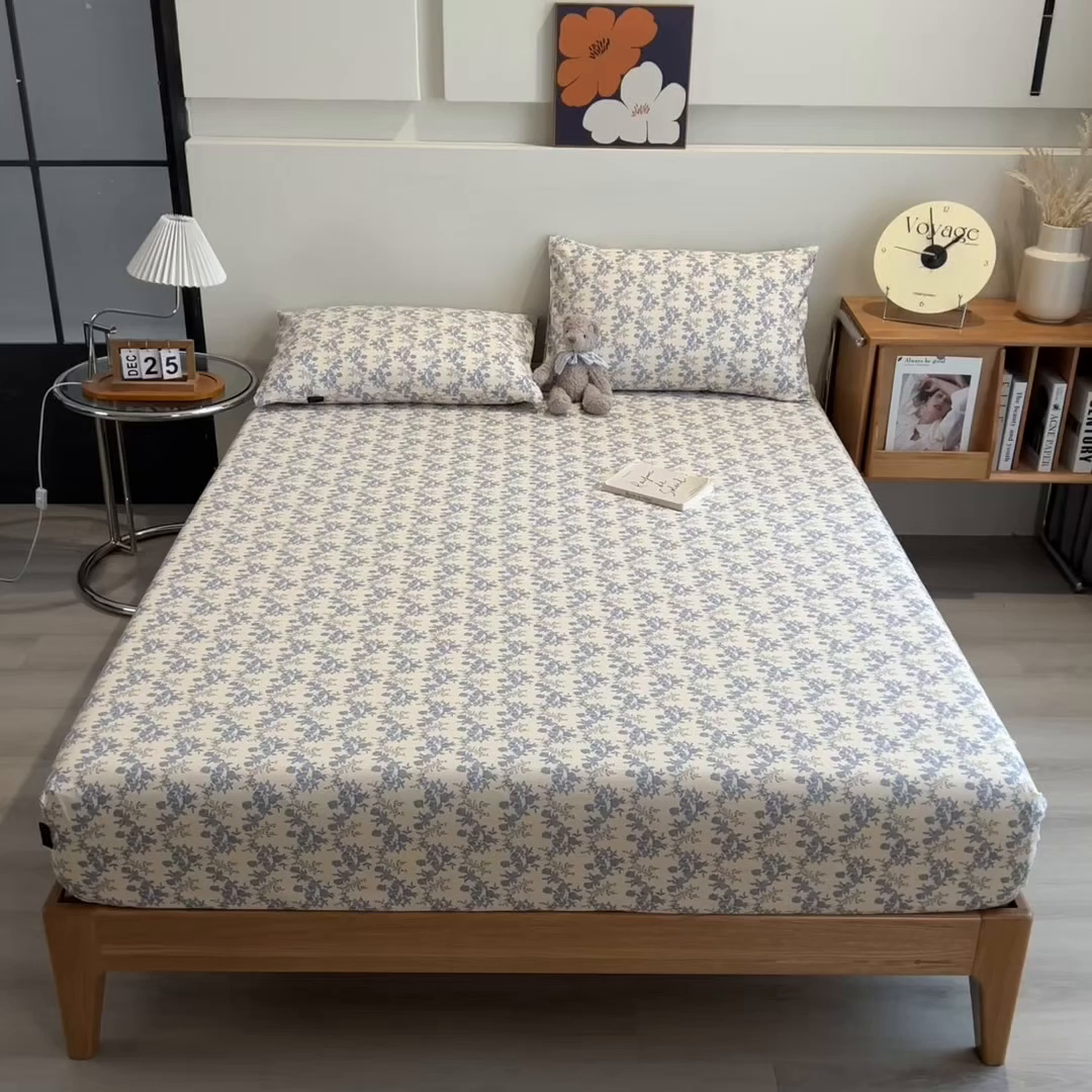 91家纺网 家纺一手货源 找家纺 芃成家纺 2026春夏新款全棉纯棉加厚老粗布单床笠床笠单件床笠三件套 蓝绣球