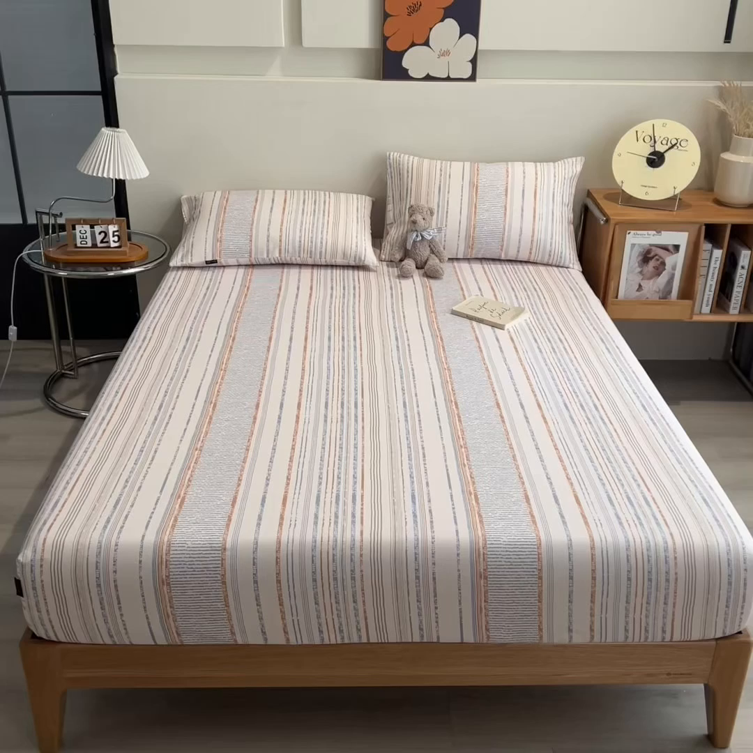 91家纺网 家纺一手货源 找家纺 芃成家纺 2026春夏新款全棉纯棉加厚老粗布单床笠床笠单件床笠三件套 流金芒