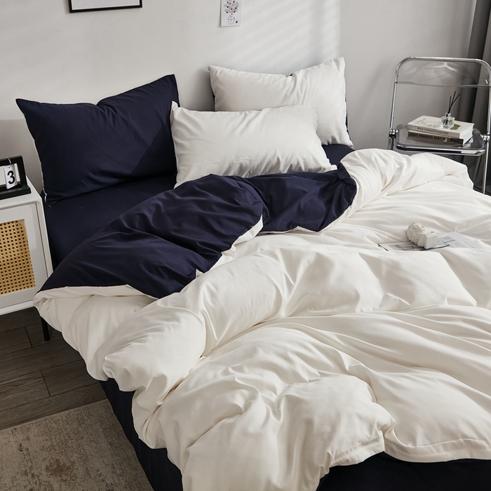 91家纺网 家纺一手货源 找家纺 （总）啊雅家居 2025新款ins简约学生宿舍双拼纯色磨毛四件套可订制logo