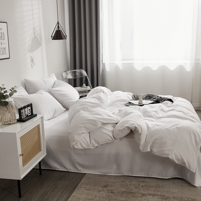 91家纺网 家纺一手货源 找家纺 啊雅家居 2025新款ins简约学生宿舍双拼纯色磨毛四件套可订制logo 白色