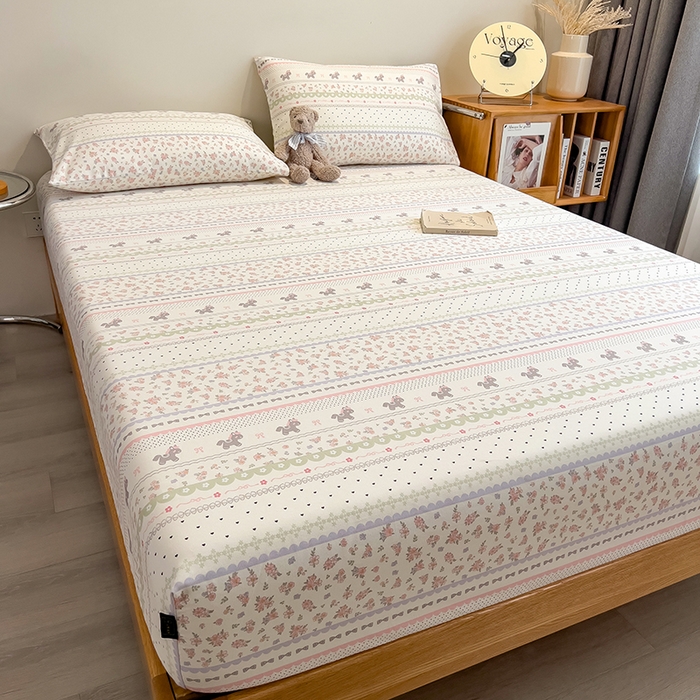 91家纺网 家纺一手货源 找家纺 芃成家纺 2026春夏新款全棉纯棉加厚老粗布单床笠床笠单件床笠三件套 萌萌木马