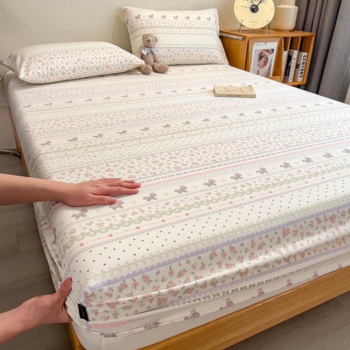 91家纺网 家纺一手货源 找家纺 芃成家纺 2026春夏新款全棉纯棉加厚老粗布单床笠床笠单件床笠三件套 萌萌木马