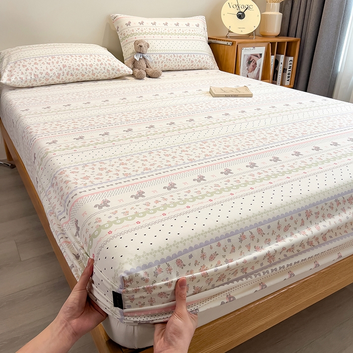 91家纺网 家纺一手货源 找家纺 芃成家纺 2026春夏新款全棉纯棉加厚老粗布单床笠床笠单件床笠三件套 萌萌木马