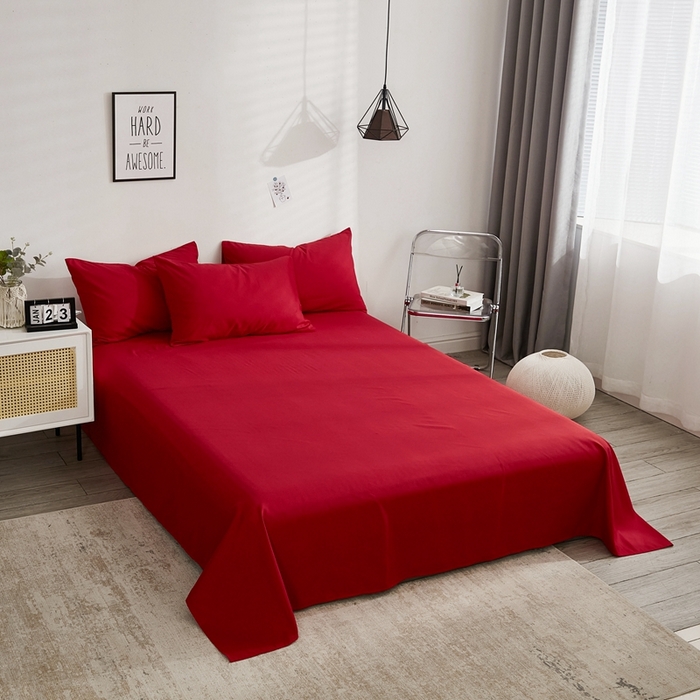 91家纺网 家纺一手货源 找家纺 啊雅家居 2025新款ins简约学生宿舍双拼纯色磨毛四件套可订制logo 红色