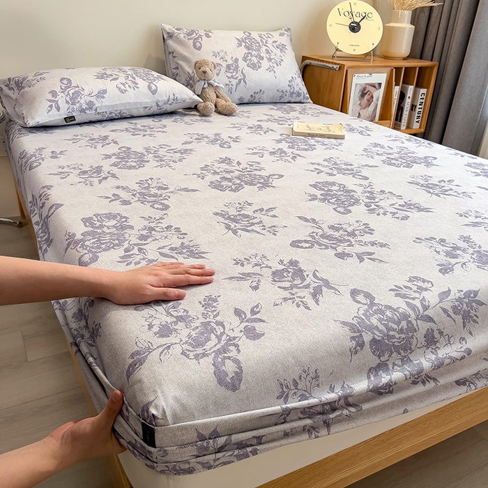 91家纺网 家纺一手货源 找家纺 芃成家纺 2026春夏新款全棉纯棉加厚老粗布单床笠床笠单件床笠三件套 水墨花香