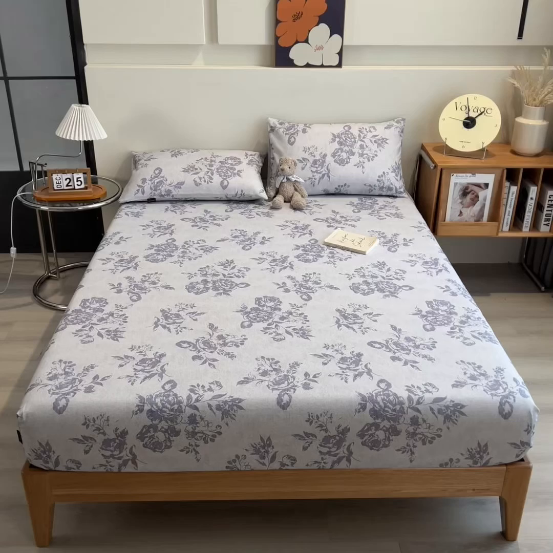 91家纺网 家纺一手货源 找家纺 芃成家纺 2026春夏新款全棉纯棉加厚老粗布单床笠床笠单件床笠三件套 水墨花香