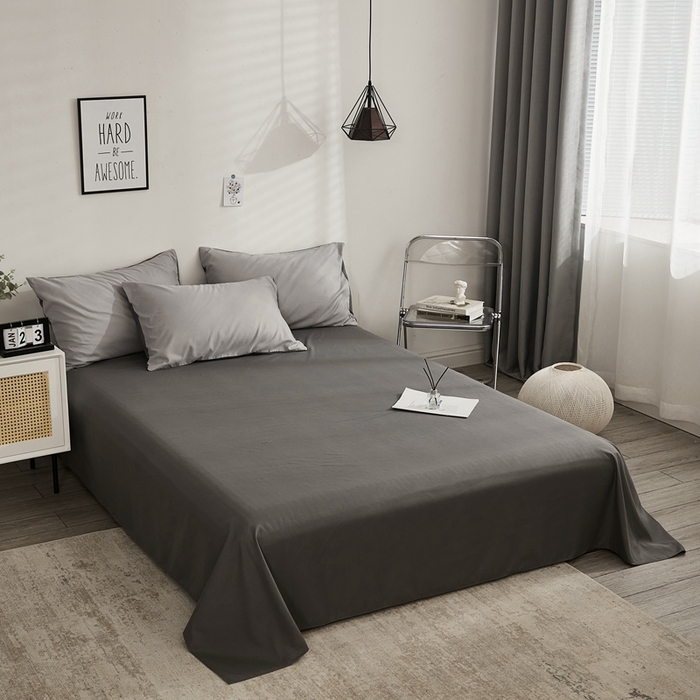 91家纺网 家纺一手货源 找家纺 啊雅家居 2025新款ins简约学生宿舍双拼纯色磨毛四件套可订制logo 浅灰加深灰