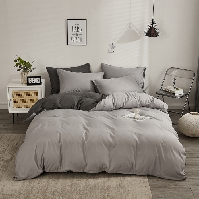 啊雅家居 2025新款ins简约学生宿舍双拼纯色磨毛四件套可订制logo 浅灰加深灰