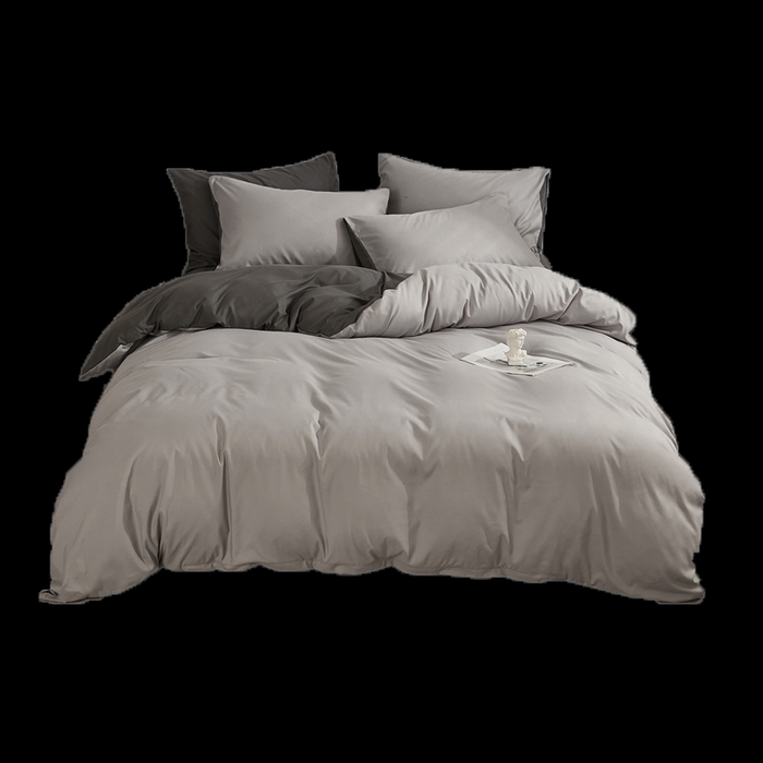 91家纺网 家纺一手货源 找家纺 啊雅家居 2025新款ins简约学生宿舍双拼纯色磨毛四件套可订制logo 浅灰加深灰