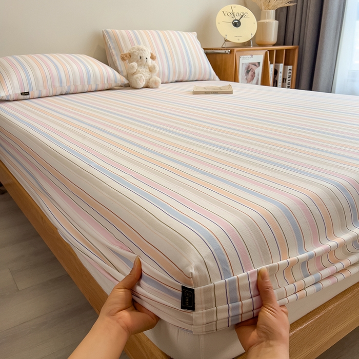 91家纺网 家纺一手货源 找家纺 芃成家纺 2026春夏新款全棉纯棉加厚老粗布单床笠床笠单件床笠三件套 五彩条