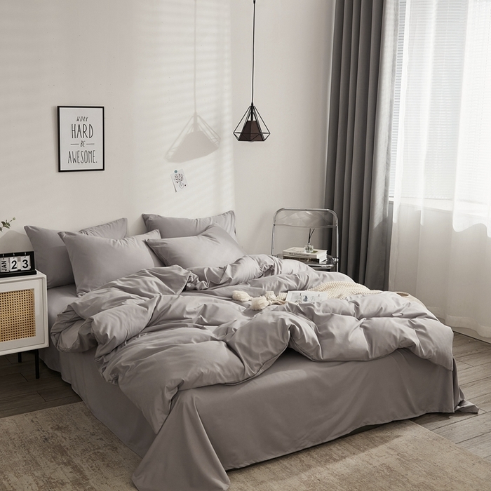 91家纺网 家纺一手货源 找家纺 啊雅家居 2025新款ins简约学生宿舍双拼纯色磨毛四件套可订制logo 浅灰