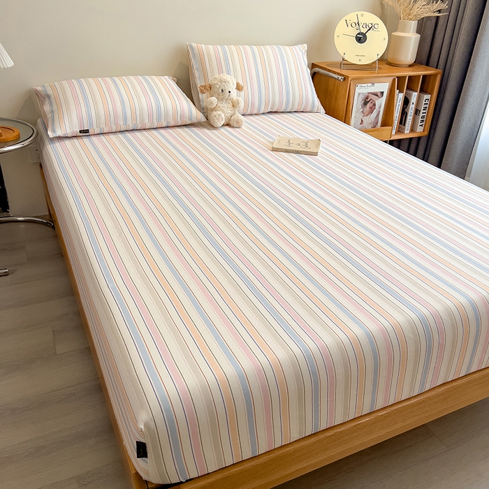 91家纺网 家纺一手货源 找家纺 芃成家纺 2026春夏新款全棉纯棉加厚老粗布单床笠床笠单件床笠三件套 五彩条