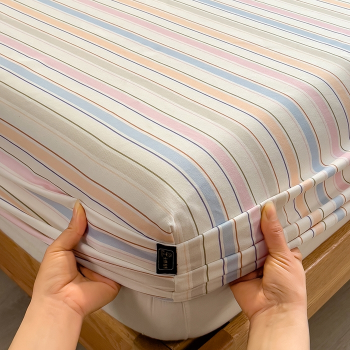 91家纺网 家纺一手货源 找家纺 芃成家纺 2026春夏新款全棉纯棉加厚老粗布单床笠床笠单件床笠三件套 五彩条