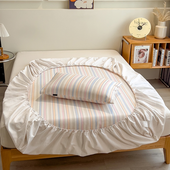 91家纺网 家纺一手货源 找家纺 芃成家纺 2026春夏新款全棉纯棉加厚老粗布单床笠床笠单件床笠三件套 五彩条