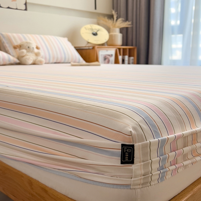 91家纺网 家纺一手货源 找家纺 芃成家纺 2026春夏新款全棉纯棉加厚老粗布单床笠床笠单件床笠三件套 五彩条