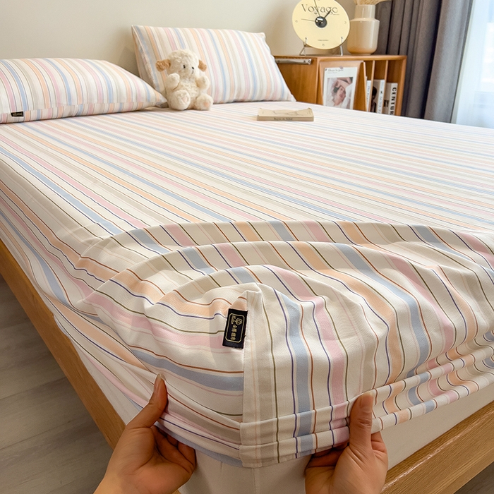 91家纺网 家纺一手货源 找家纺 芃成家纺 2026春夏新款全棉纯棉加厚老粗布单床笠床笠单件床笠三件套 五彩条