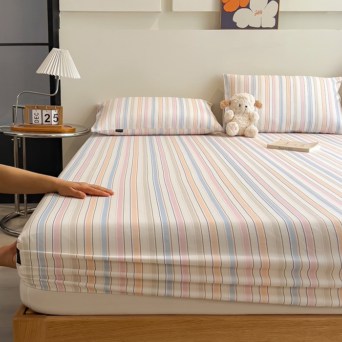 91家纺网 家纺一手货源 找家纺 芃成家纺 2026春夏新款全棉纯棉加厚老粗布单床笠床笠单件床笠三件套 五彩条