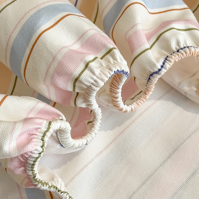 91家纺网 家纺一手货源 找家纺 芃成家纺 2026春夏新款全棉纯棉加厚老粗布单床笠床笠单件床笠三件套 五彩条