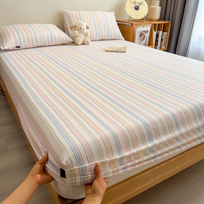 91家纺网 家纺一手货源 找家纺 芃成家纺 2026春夏新款全棉纯棉加厚老粗布单床笠床笠单件床笠三件套 五彩条