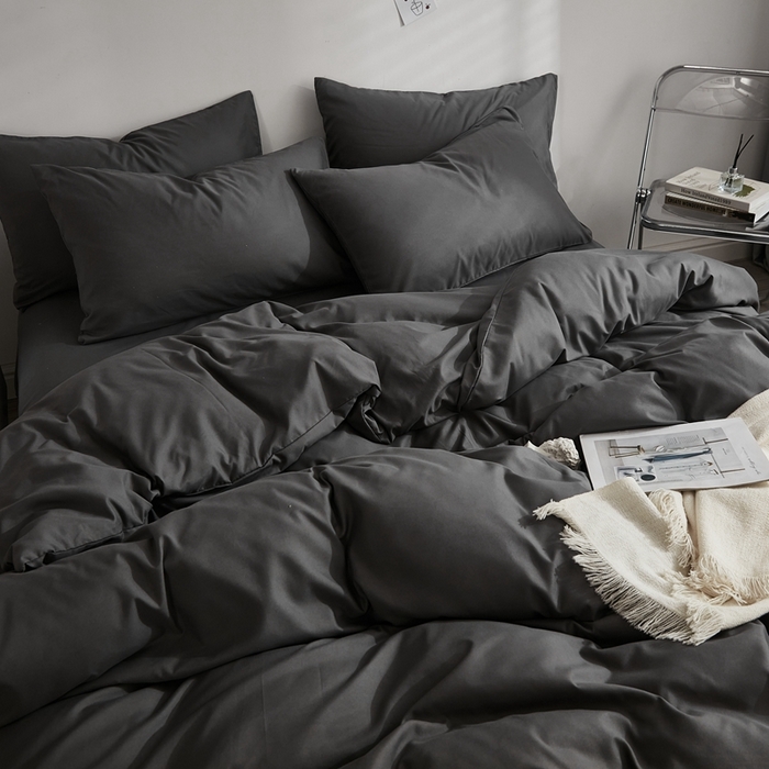 91家纺网 家纺一手货源 找家纺 啊雅家居 2025新款ins简约学生宿舍双拼纯色磨毛四件套可订制logo 深灰