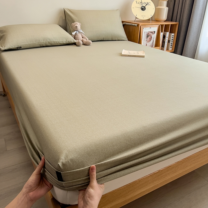 91家纺网 家纺一手货源 找家纺 芃成家纺 2026春夏新款全棉纯棉加厚老粗布单床笠床笠单件床笠三件套 雾青