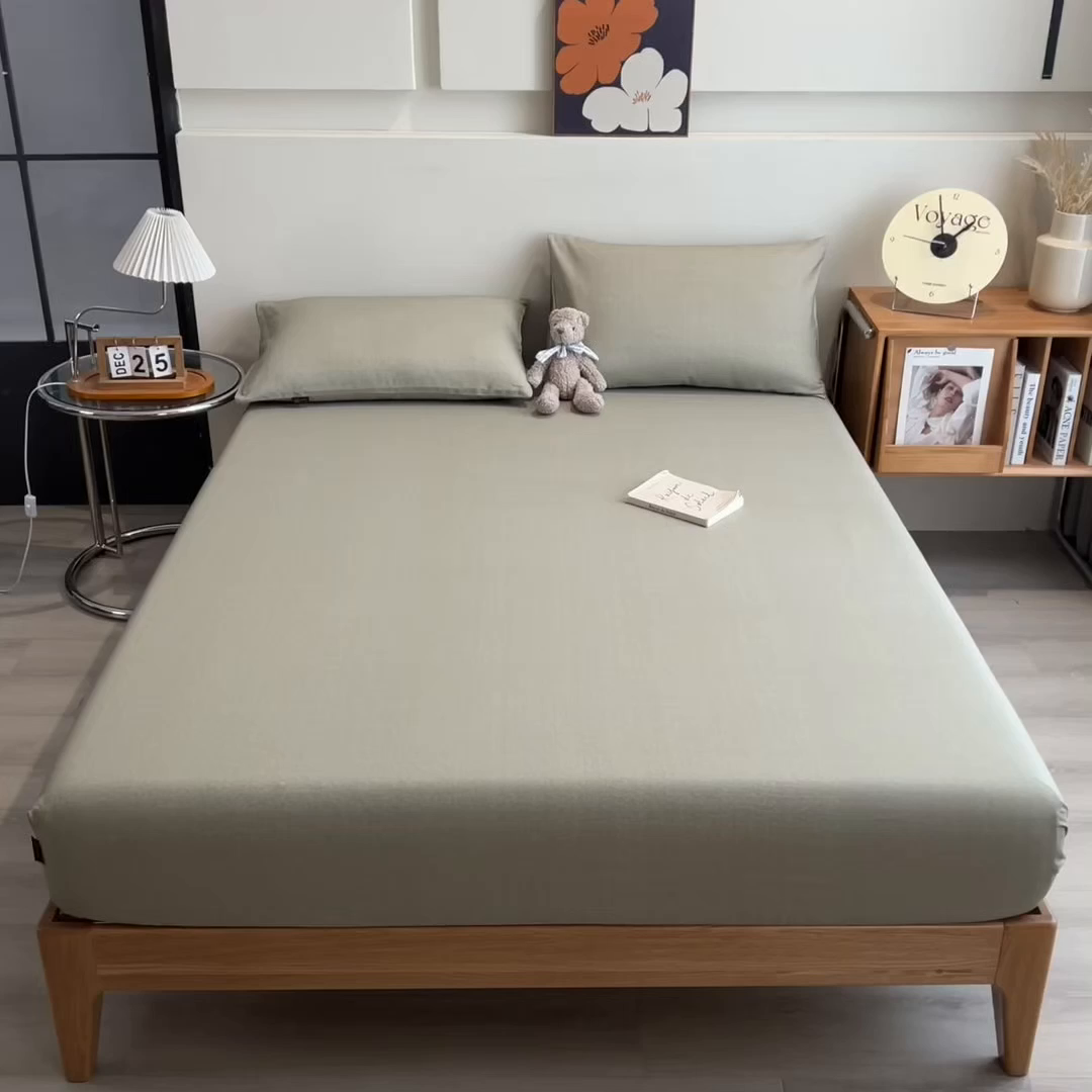 91家纺网 家纺一手货源 找家纺 芃成家纺 2026春夏新款全棉纯棉加厚老粗布单床笠床笠单件床笠三件套 雾青