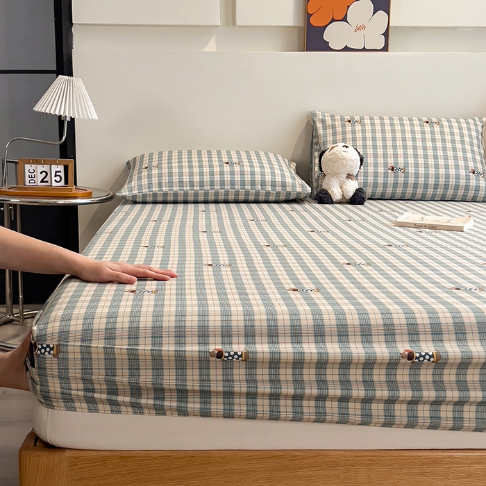 91家纺网 家纺一手货源 找家纺 芃成家纺 2026春夏新款全棉纯棉加厚老粗布单床笠床笠单件床笠三件套 小格波点狗