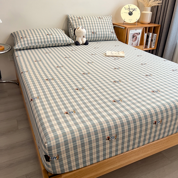 91家纺网 家纺一手货源 找家纺 芃成家纺 2026春夏新款全棉纯棉加厚老粗布单床笠床笠单件床笠三件套 小格波点狗