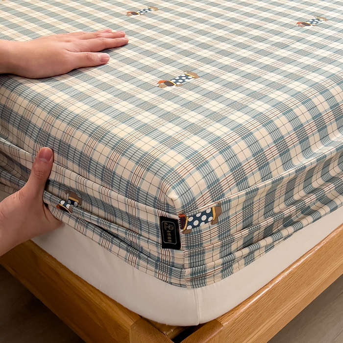 91家纺网 家纺一手货源 找家纺 芃成家纺 2026春夏新款全棉纯棉加厚老粗布单床笠床笠单件床笠三件套 小格波点狗