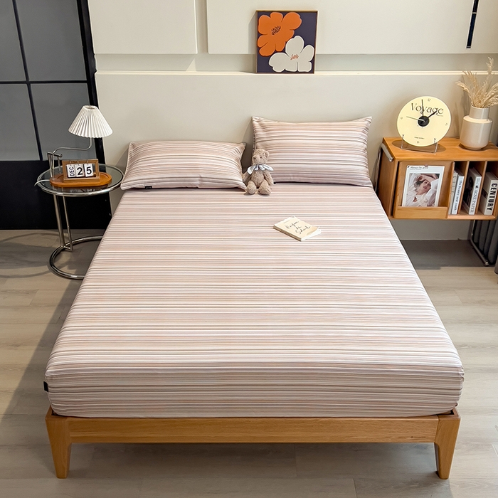 91家纺网 家纺一手货源 找家纺 芃成家纺 2026春夏新款全棉纯棉加厚老粗布单床笠床笠单件床笠三件套 星条纹-粉