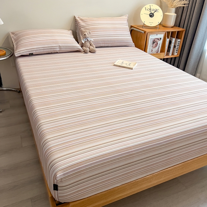 91家纺网 家纺一手货源 找家纺 芃成家纺 2026春夏新款全棉纯棉加厚老粗布单床笠床笠单件床笠三件套 星条纹-粉