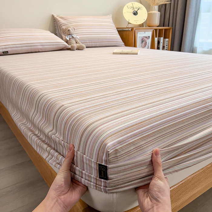 91家纺网 家纺一手货源 找家纺 芃成家纺 2026春夏新款全棉纯棉加厚老粗布单床笠床笠单件床笠三件套 星条纹-粉