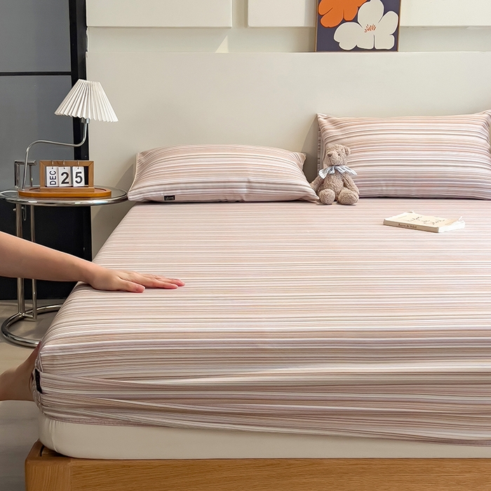 91家纺网 家纺一手货源 找家纺 芃成家纺 2026春夏新款全棉纯棉加厚老粗布单床笠床笠单件床笠三件套 星条纹-粉