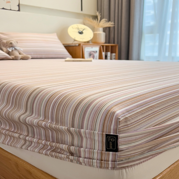 91家纺网 家纺一手货源 找家纺 芃成家纺 2026春夏新款全棉纯棉加厚老粗布单床笠床笠单件床笠三件套 星条纹-粉