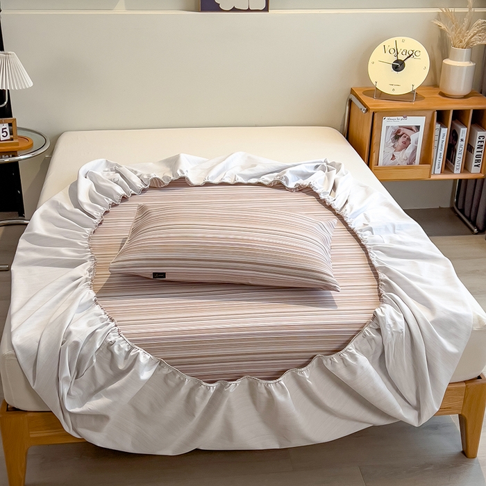 91家纺网 家纺一手货源 找家纺 芃成家纺 2026春夏新款全棉纯棉加厚老粗布单床笠床笠单件床笠三件套 星条纹-粉