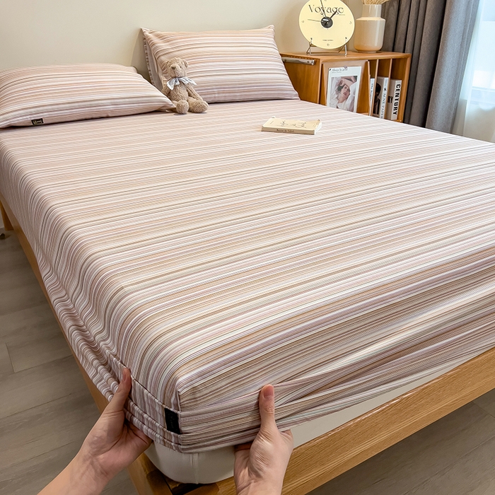 91家纺网 家纺一手货源 找家纺 芃成家纺 2026春夏新款全棉纯棉加厚老粗布单床笠床笠单件床笠三件套 星条纹-粉