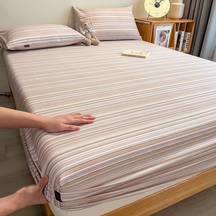 91家纺网 家纺一手货源 找家纺 芃成家纺 2026春夏新款全棉纯棉加厚老粗布单床笠床笠单件床笠三件套 星条纹-粉