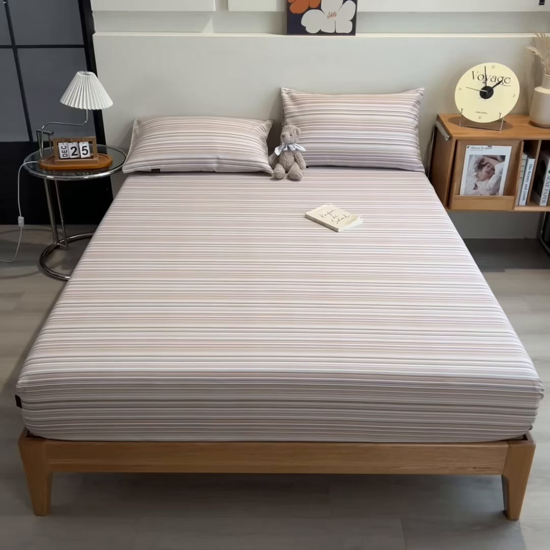 91家纺网 家纺一手货源 找家纺 芃成家纺 2026春夏新款全棉纯棉加厚老粗布单床笠床笠单件床笠三件套 星条纹-粉