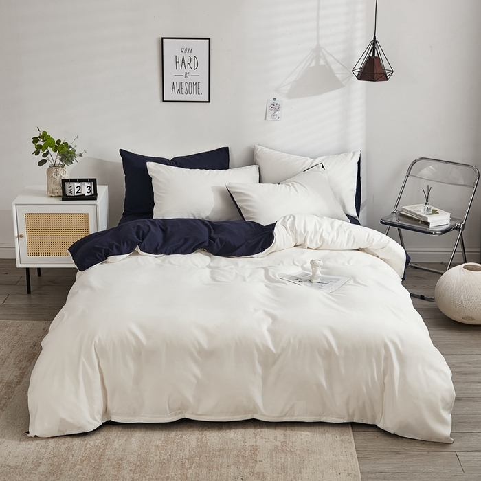 91家纺网 家纺一手货源 找家纺 （总）啊雅家居 2025新款ins简约学生宿舍双拼纯色磨毛四件套可订制logo