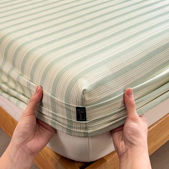 91家纺网 家纺一手货源 找家纺 芃成家纺 2026春夏新款全棉纯棉加厚老粗布单床笠床笠单件床笠三件套 星条纹-绿