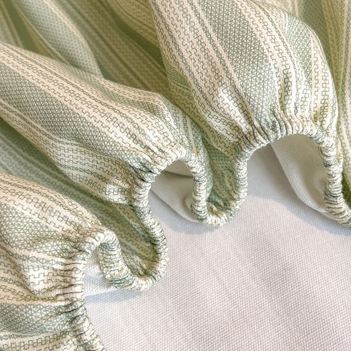 91家纺网 家纺一手货源 找家纺 芃成家纺 2026春夏新款全棉纯棉加厚老粗布单床笠床笠单件床笠三件套 星条纹-绿
