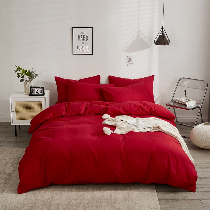 91家纺网 家纺一手货源 找家纺 （总）啊雅家居 2025新款ins简约学生宿舍双拼纯色磨毛四件套可订制logo