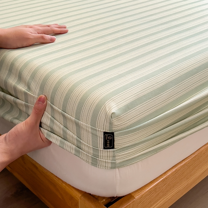 91家纺网 家纺一手货源 找家纺 芃成家纺 2026春夏新款全棉纯棉加厚老粗布单床笠床笠单件床笠三件套 星条纹-绿