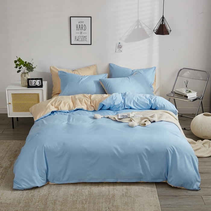 91家纺网 家纺一手货源 找家纺 （总）啊雅家居 2025新款ins简约学生宿舍双拼纯色磨毛四件套可订制logo