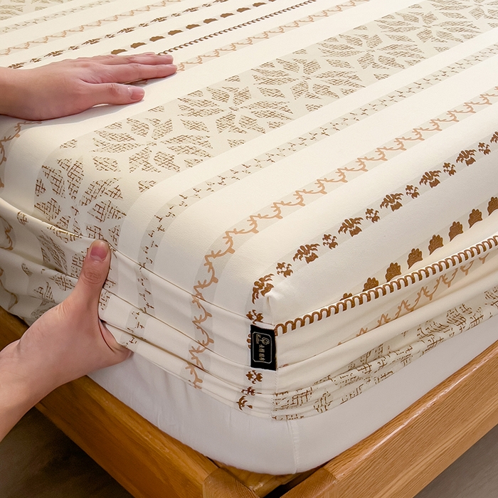 91家纺网 家纺一手货源 找家纺 芃成家纺 2026春夏新款全棉纯棉加厚老粗布单床笠床笠单件床笠三件套 杏影雅条