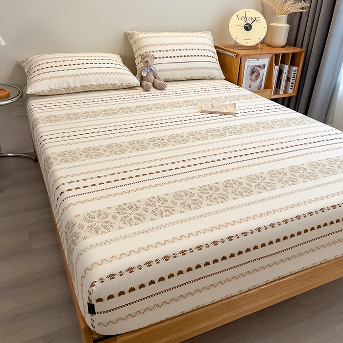 91家纺网 家纺一手货源 找家纺 芃成家纺 2026春夏新款全棉纯棉加厚老粗布单床笠床笠单件床笠三件套 杏影雅条