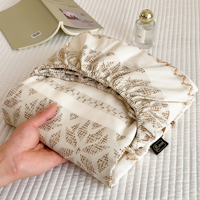 91家纺网 家纺一手货源 找家纺 芃成家纺 2026春夏新款全棉纯棉加厚老粗布单床笠床笠单件床笠三件套 杏影雅条