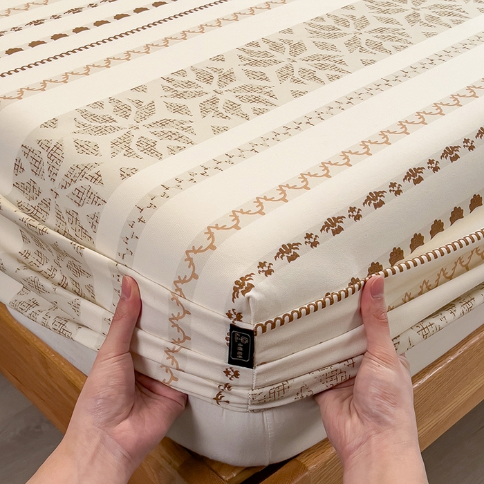 91家纺网 家纺一手货源 找家纺 芃成家纺 2026春夏新款全棉纯棉加厚老粗布单床笠床笠单件床笠三件套 杏影雅条