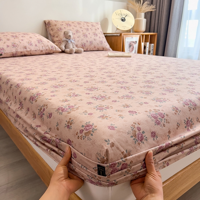 91家纺网 家纺一手货源 找家纺 芃成家纺 2026春夏新款全棉纯棉加厚老粗布单床笠床笠单件床笠三件套 月下玫瑰