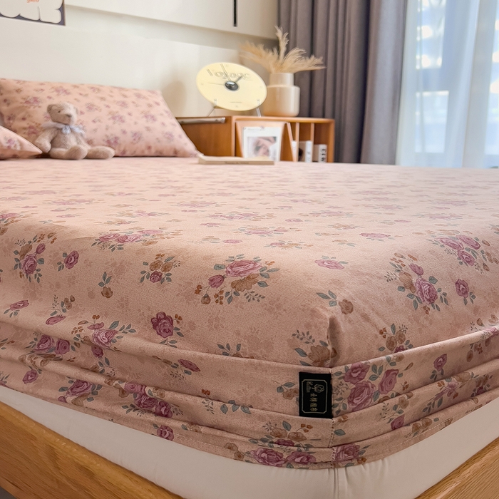 91家纺网 家纺一手货源 找家纺 芃成家纺 2026春夏新款全棉纯棉加厚老粗布单床笠床笠单件床笠三件套 月下玫瑰